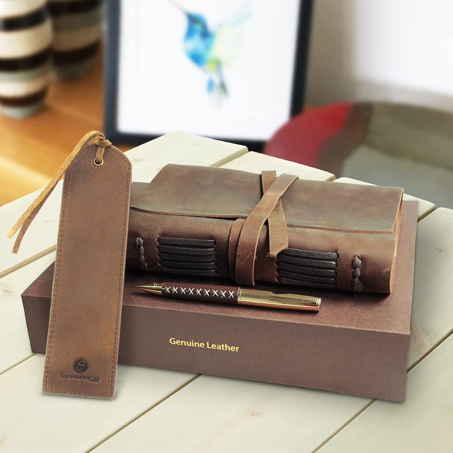 Leather Bound Journal for Men and Women, Handmade Set with Genuine Leather