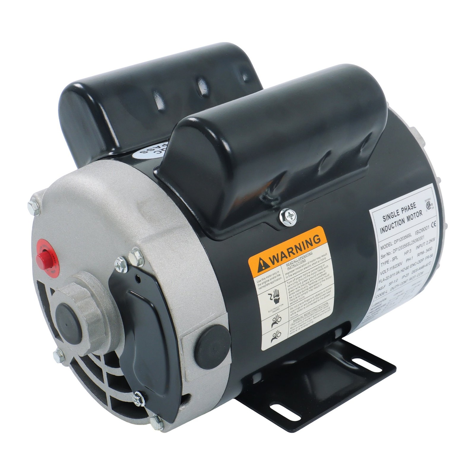 3450 RPM 3HP SPL Electric Motor Compressor Duty 56 Frame 1 Phase 115/230 Volts