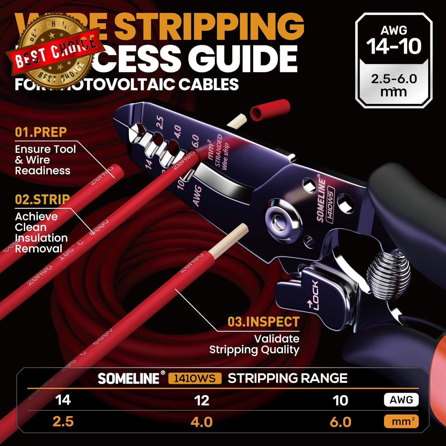 Solar Connector Crimping Tool Kit, 14-10 AWG Crimper for Solar Panel Cables, Too