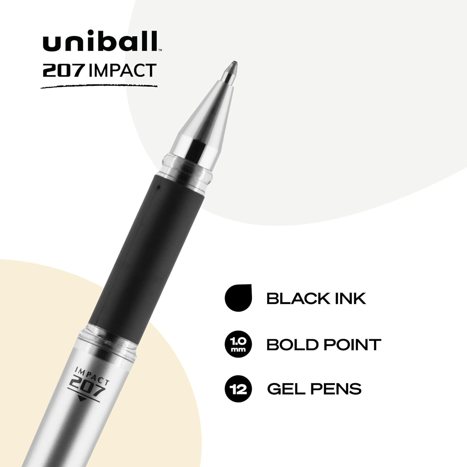 Uniball Signo 207 Impact Stick Gel Pen, 12 Black Pens, 1.0Mm Bold Point Gel Pens