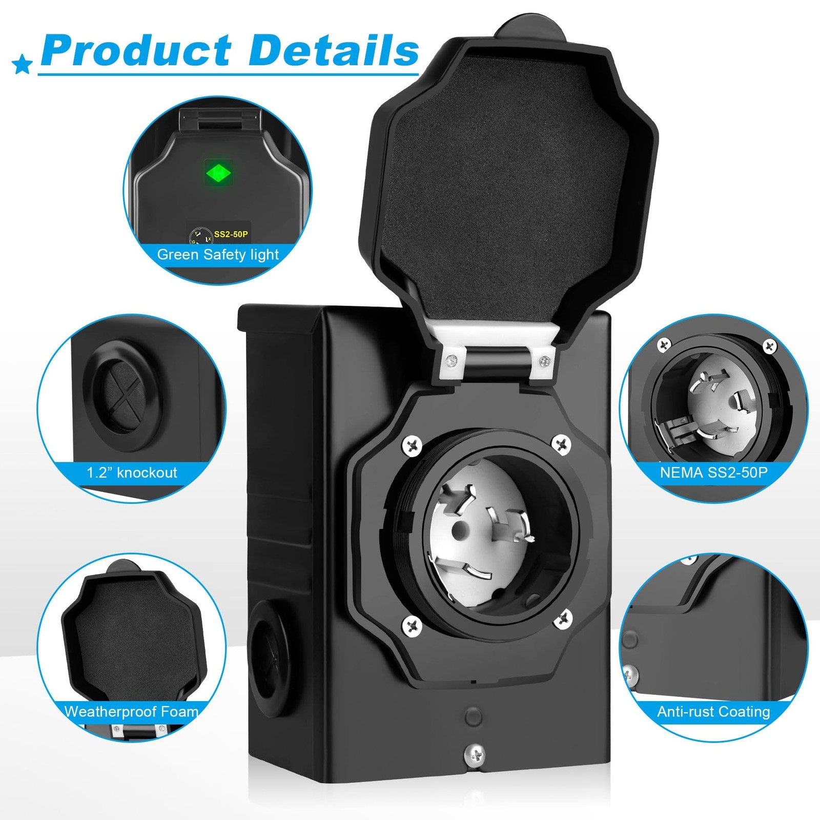 50 Amp Generator Inlet Box,NEMA SS2-50P Power Inlet Box [Pre-Drilled] Enclose…