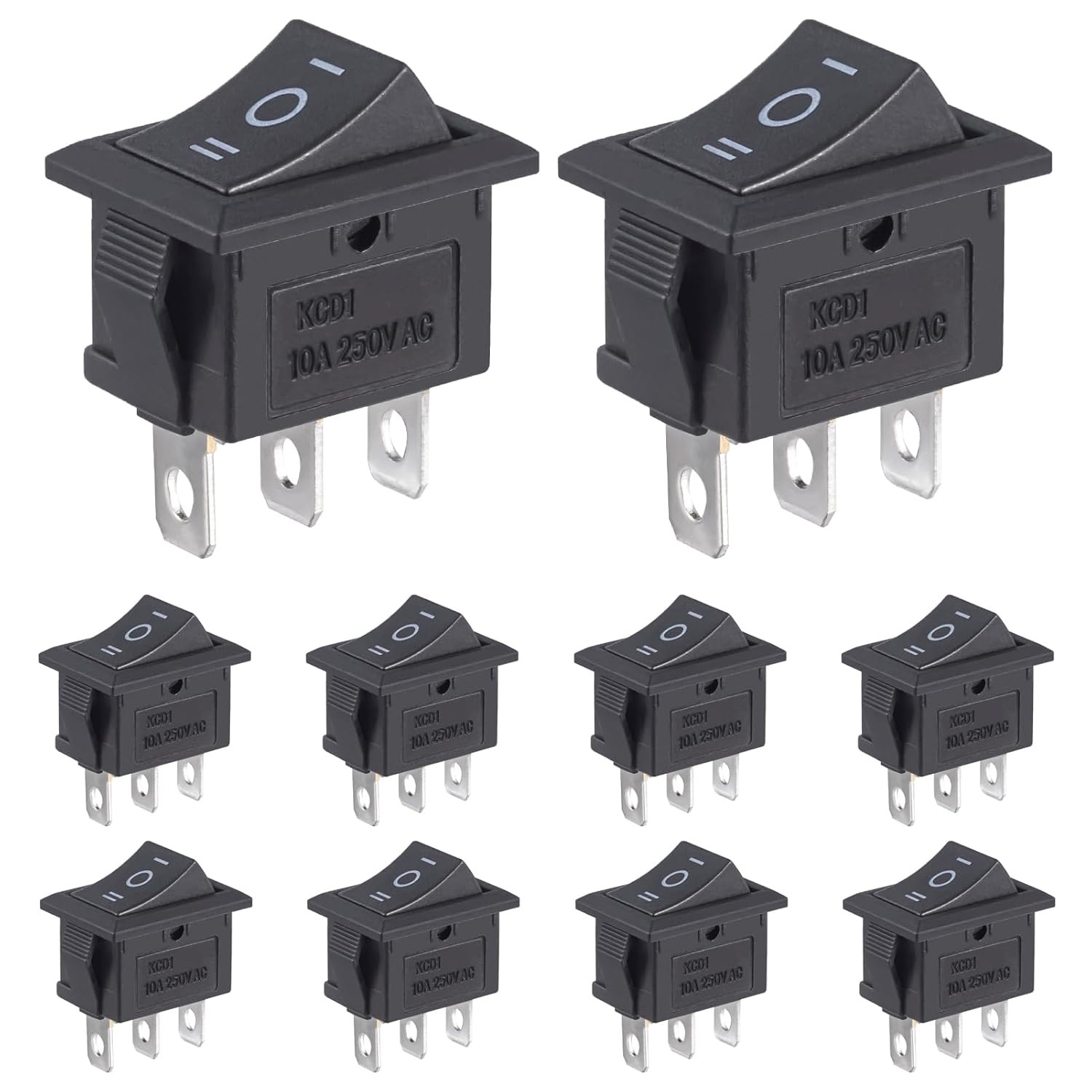 Black Rocker Switch ON-OFF-ON 6 Pin 21X15mm DPDT 6A/250VAC 10A/125VAC 2/5/10 Pc