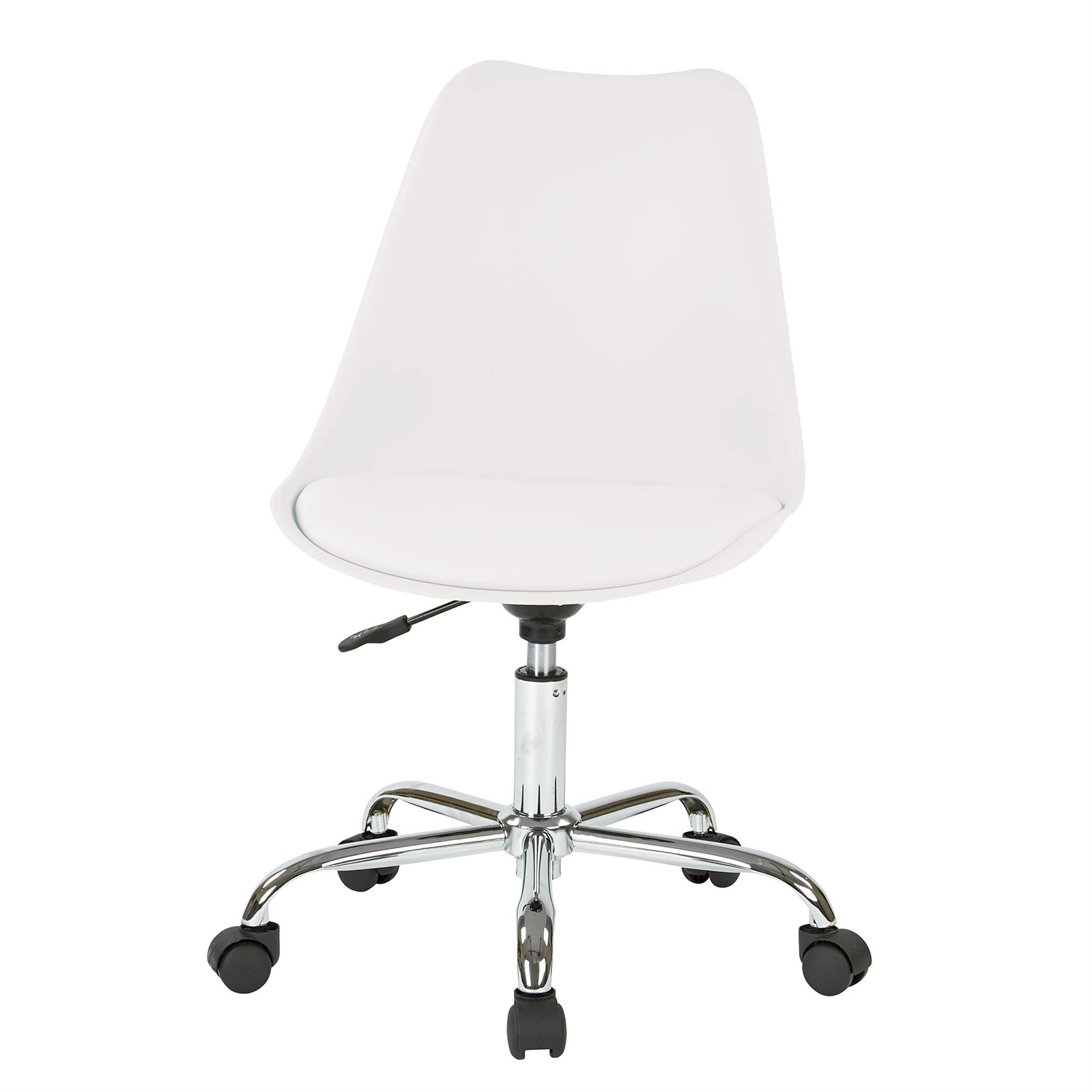Pemberley Row Faux Leather White Office Chair Chrome Base 17.5″W x 22″D x 35….