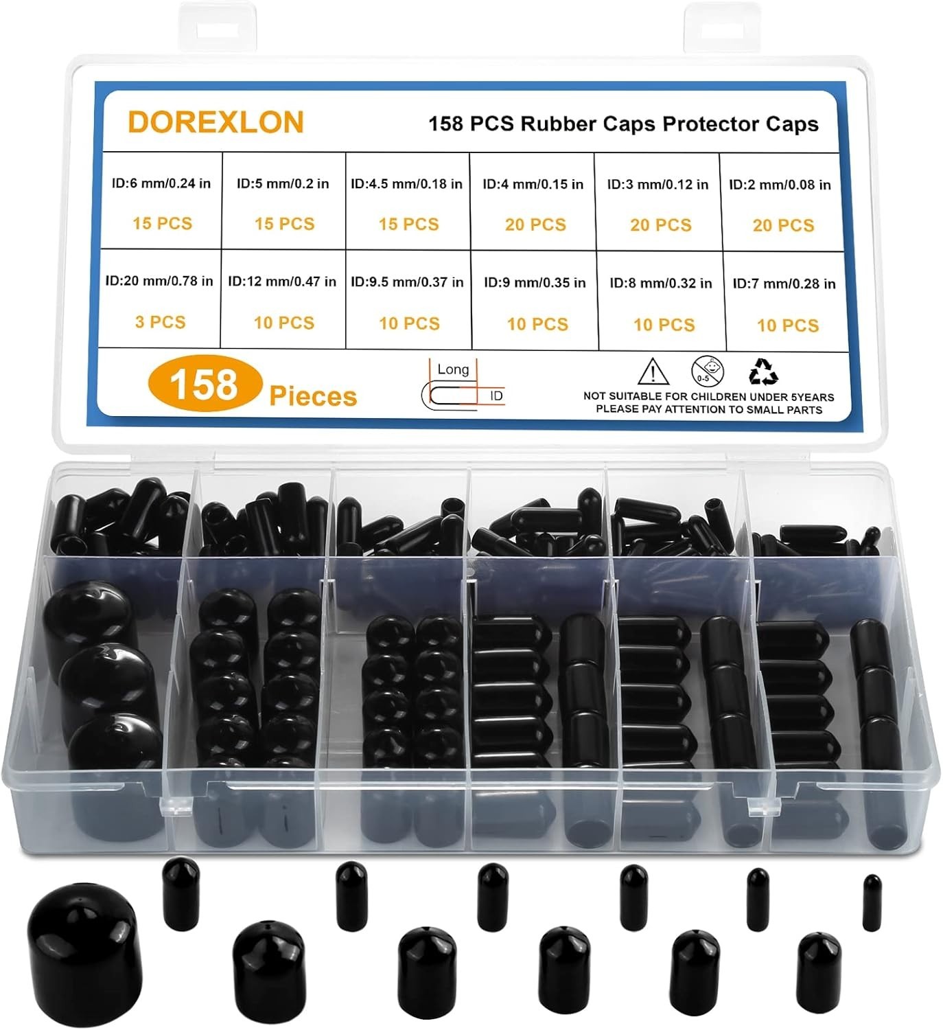 158 PCS round Rubber End Caps for Vinyl Tube and Screw Bolt Protection