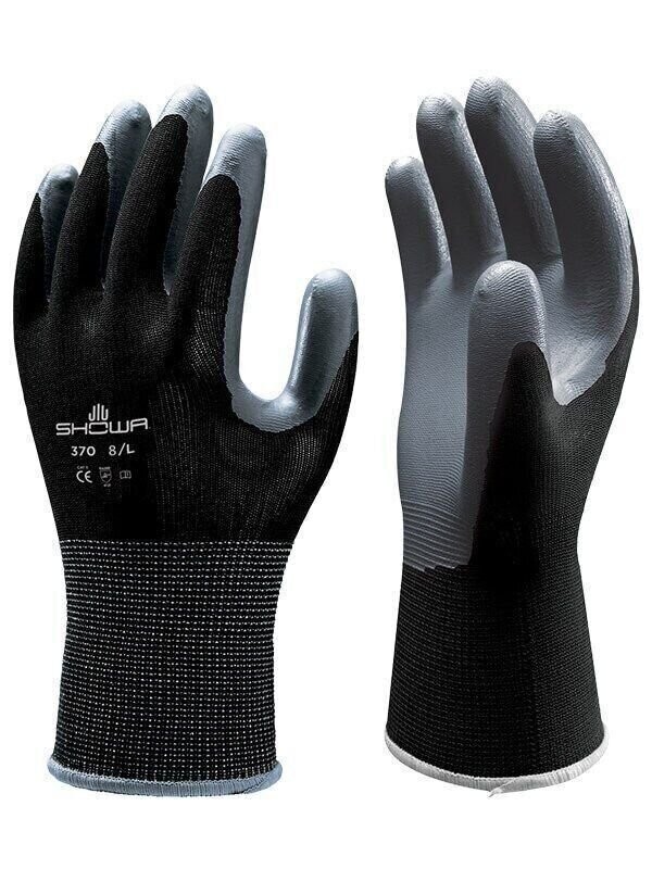SHOWA ATLAS FIT 370B BLACK NITRILE GARDENING WORK GLOVES (S,M,L,XL,XXL)