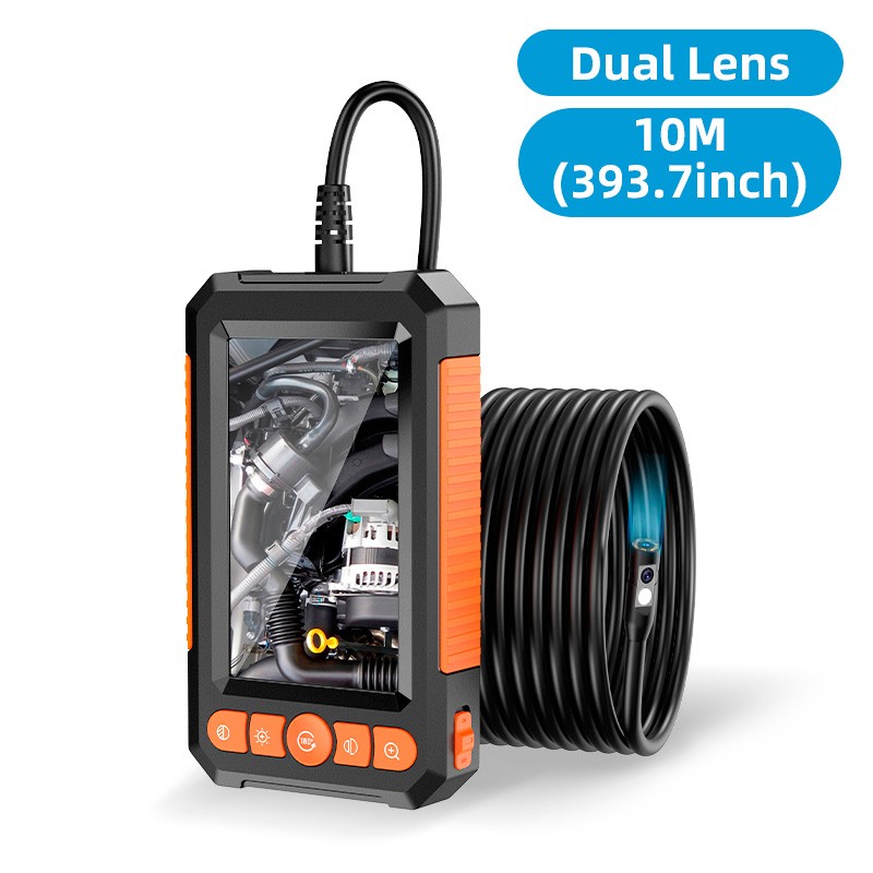 IP67 Rated Dual Lens Snake Inspection Camera 10M Cord Built-in LCD Screen
