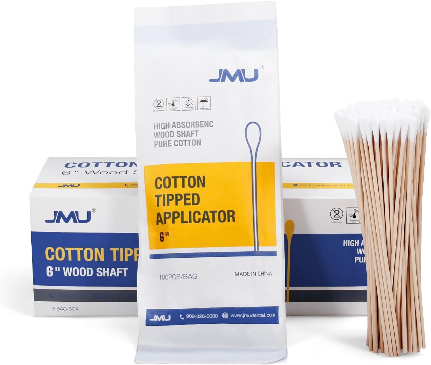 JMU Medical Cotton Tipped Applicators Cotton Swabs 3″ 6″ Wood Shaft (Multi-Qty)