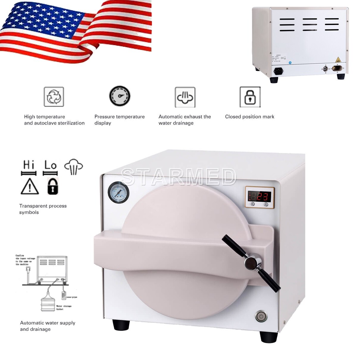 18L Dental Medical Autoclave Steam Sterilizer Heat Sterilization Automatically