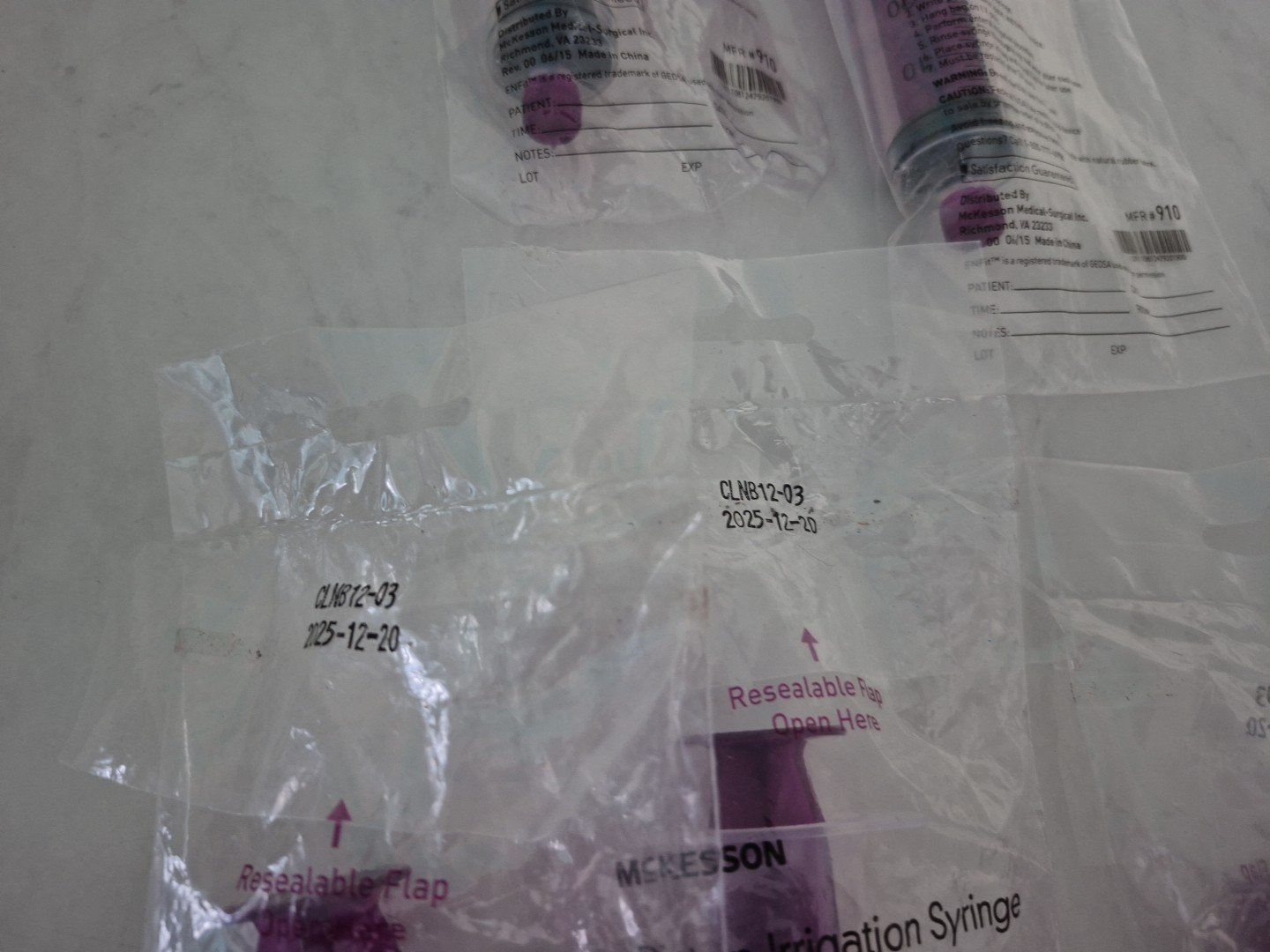 McKesson/Piston Irrigation Syringe/Flat Top ENFit Tip 60cc/Lot Of 5/NEW