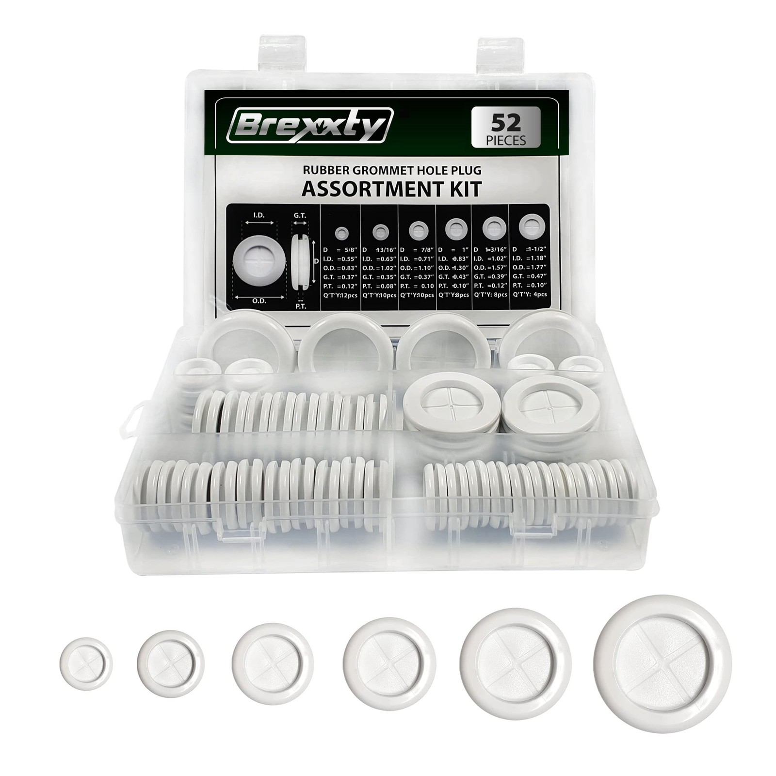 52 PCS Rubber Grommets for Wiring (White) Grommet Kit in 6 Assorted Drill Hol…