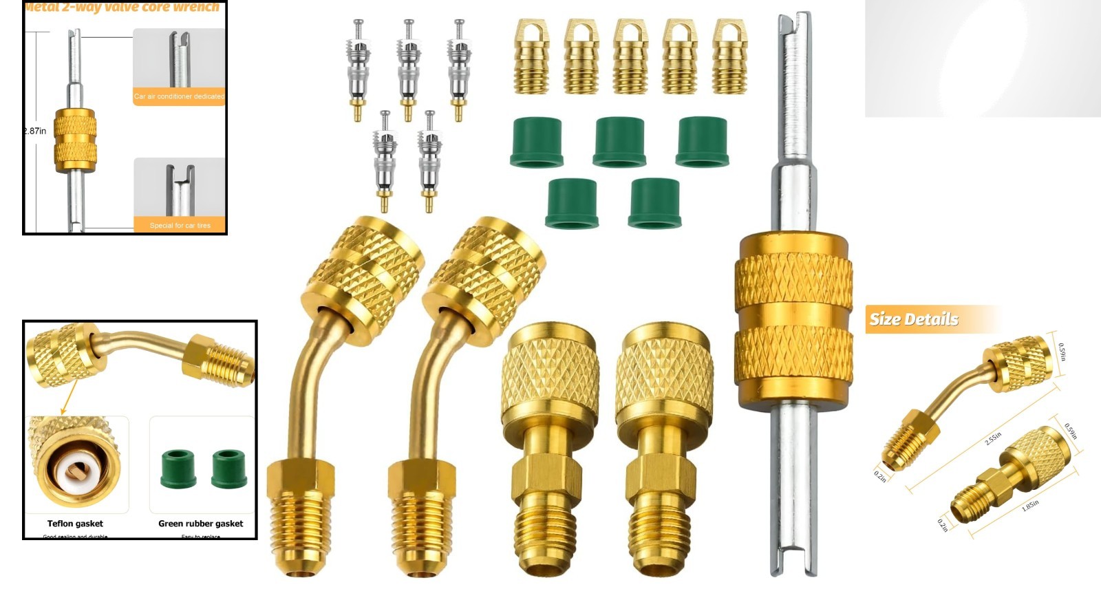 7× AC Refrigerant Ball Valve Kit Tool 1/4″ 5/16″ Adapter R410A Mini Split HVAC