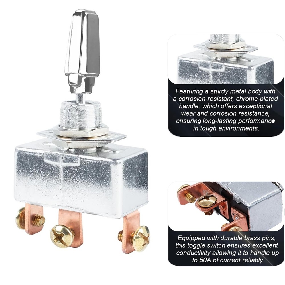 Heavy Duty Toggle Switch 3 Way DC 12V 50A Self-Locking ON/Off/ON 3 Position US