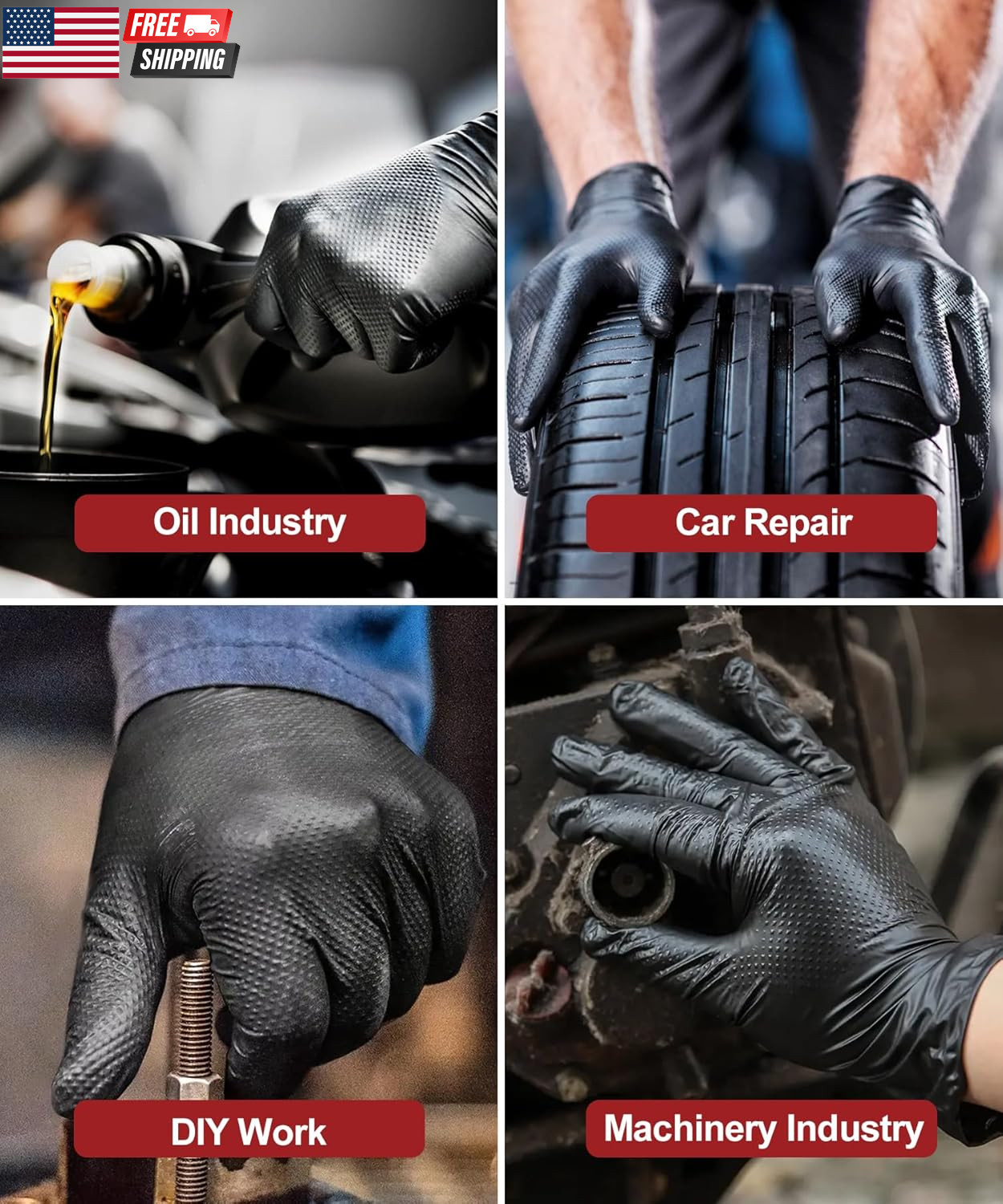 8 Mil Heavy Duty Disposable Nitrile Gloves with Diamond Texture Grip Rubber Glov