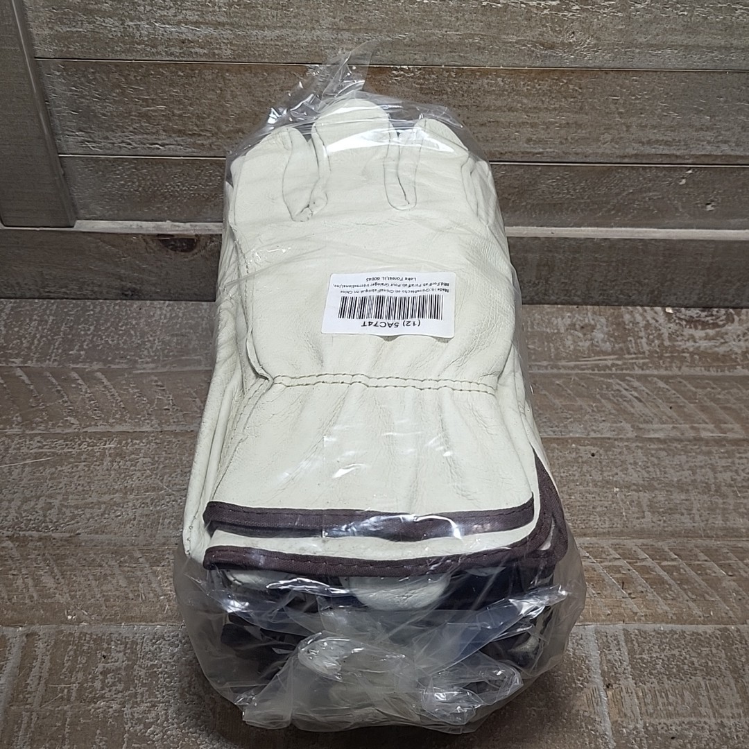 12 PAIR Pigskin Leather Work Gloves Size Large Lot of 12 Pairs New In Package
