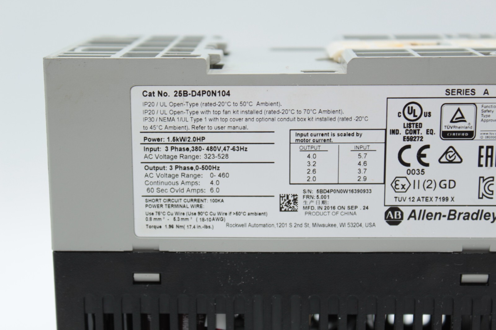 Allen-Bradley 25B-D4P0N104 PowerFlex 525 Adjustable Frequency Drive