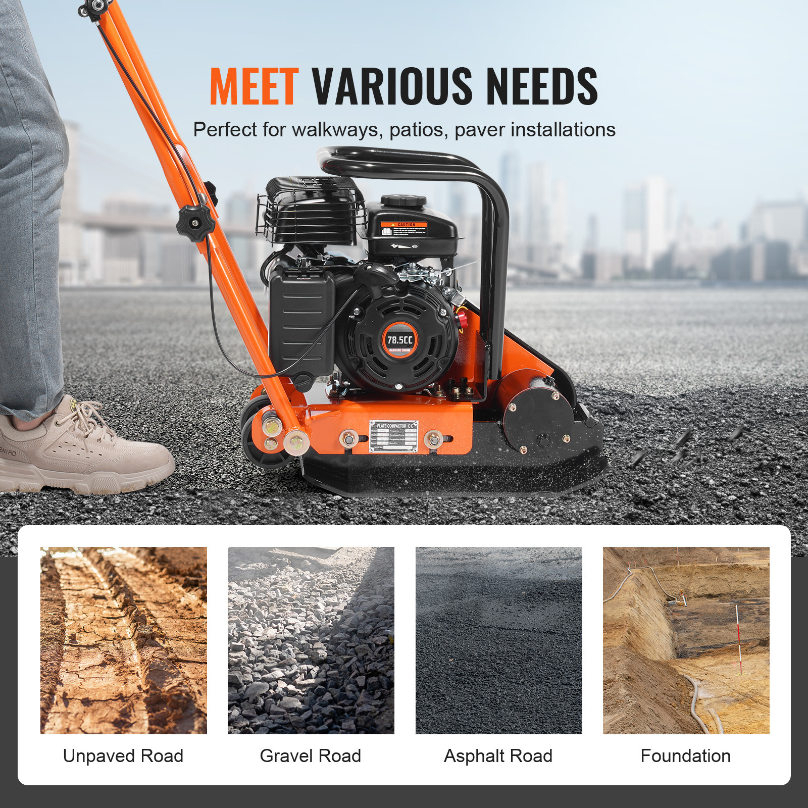 2.8hp Walk-Behind Vibratory Plate Compactor Soil Dirt Rammer 78.5cc EPA Engine