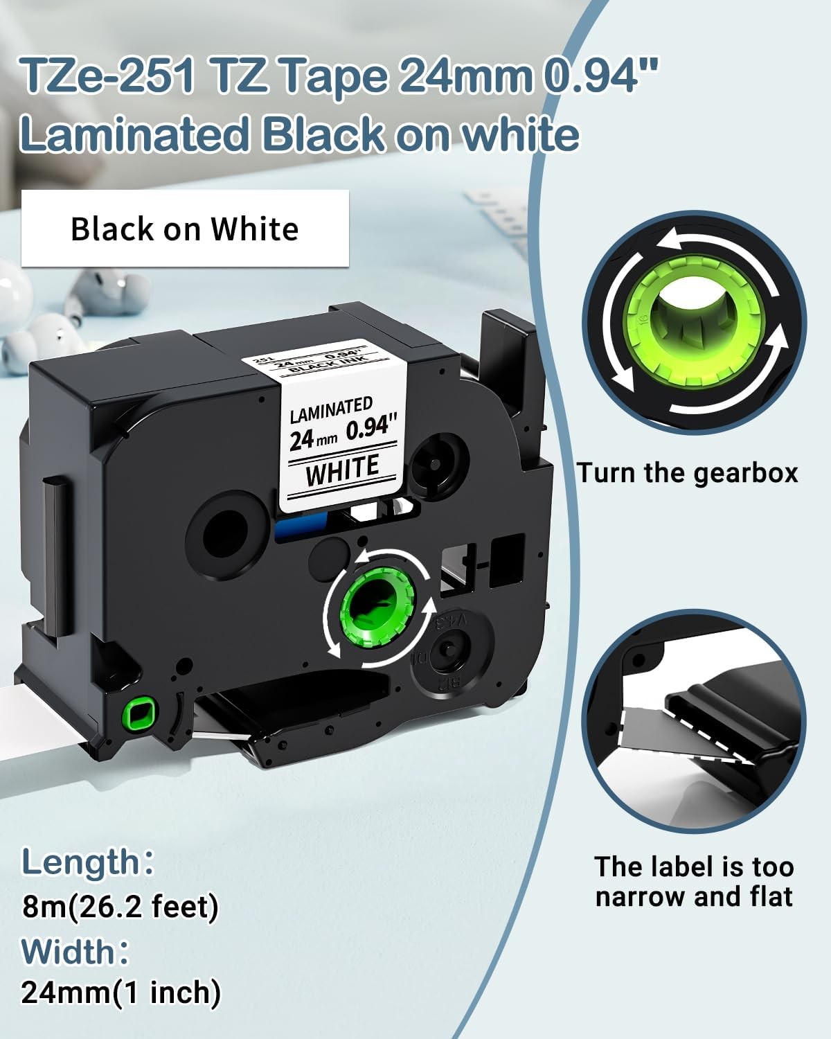 0.94″ Label Tape 24mm Compatible with Brother P-Touch TZ TZe 151 251 451 551 651
