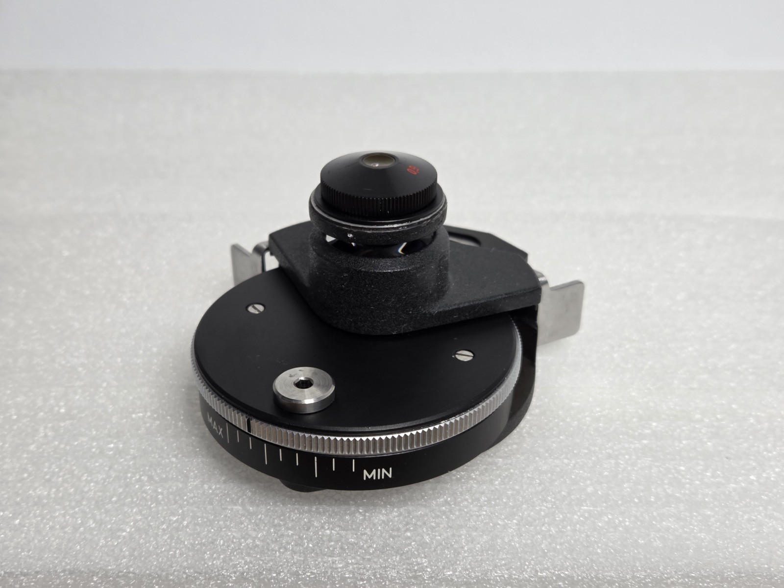 Zeiss Microscope Condenser with Flip Top Lens and Diaphragm.