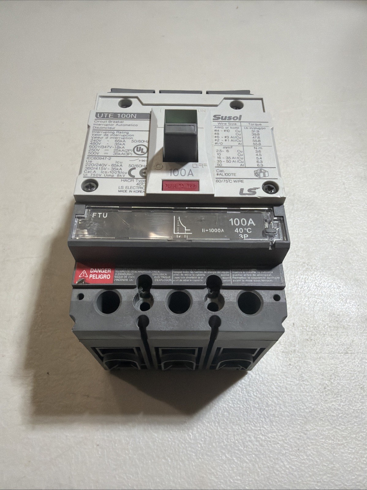 Susol UTE100N Circuit Breaker 100 Amp 3 Pole 120/240 Volt New Old Stock No Box!!
