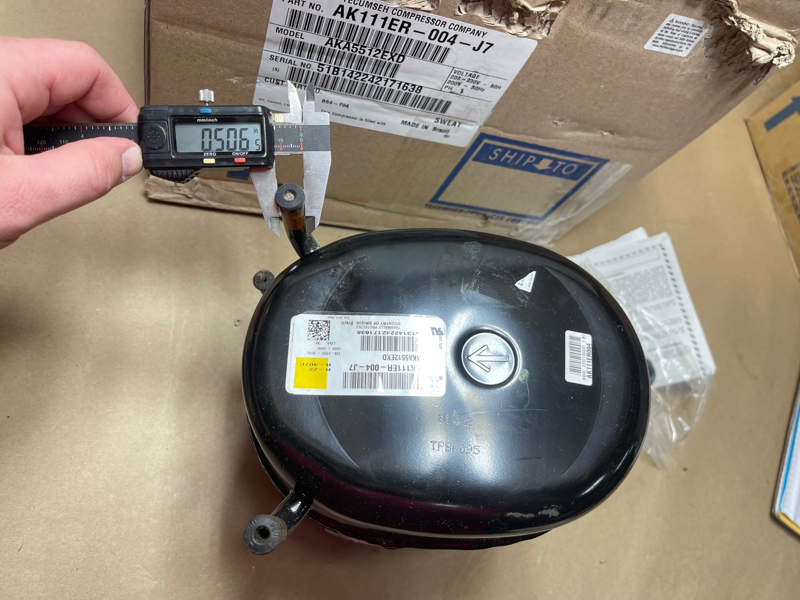 Tecumseh AK111ER-004-J7 AKA5512EXD 1HP R-22 208-230V 60Hz 1-Phase 208-230V 60Hz