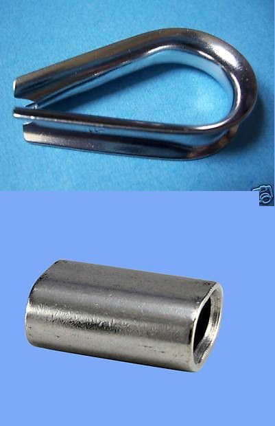 6 Stainless Steel T316 Sleeves & 2 Stainless Steel Thimble for 1/8″ Cable