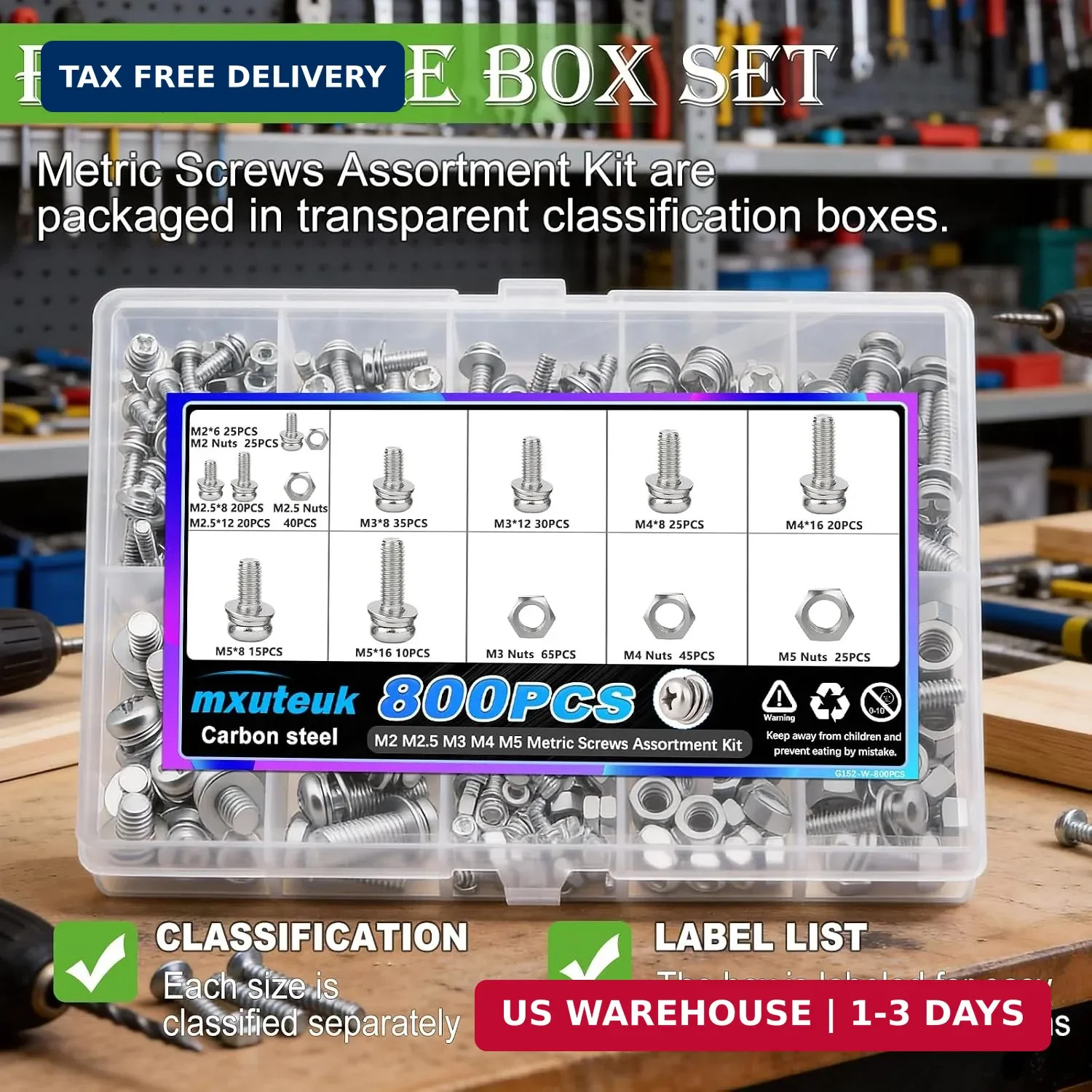 800PCS Small Nut and Bolt Assortment Kit,M2 M2.5 M3 M4 M5 Metric Screws,Machine