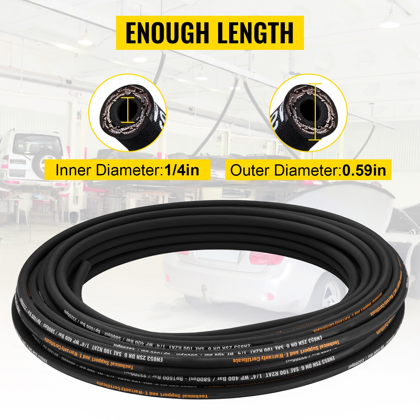 Uimoso Hydraulic Hose 100ft R2 Coiled Hose with 5800 PSI Pressure Capacity