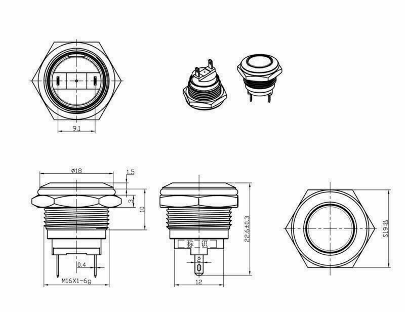 16mm 2 Pin Normally Closed Momentary NC Metal Push Button Switch 36V/2A