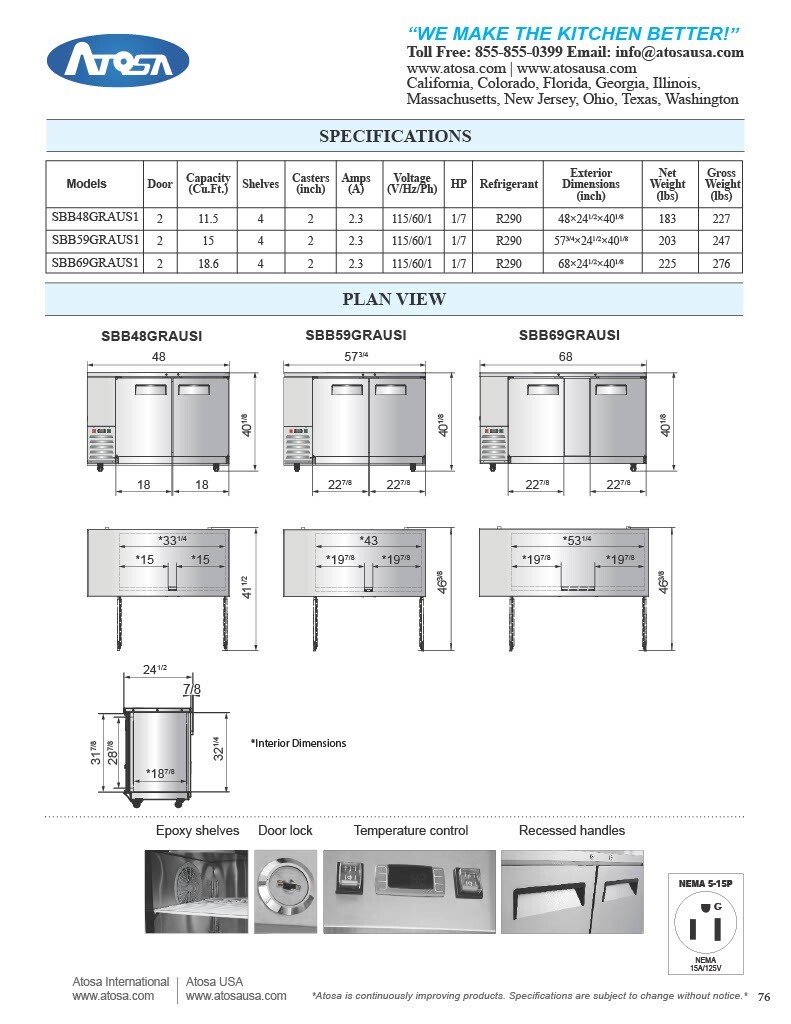 Atosa SBB59GRAUS1, 2-Door 58″ NARROW BACK BAR COOLER