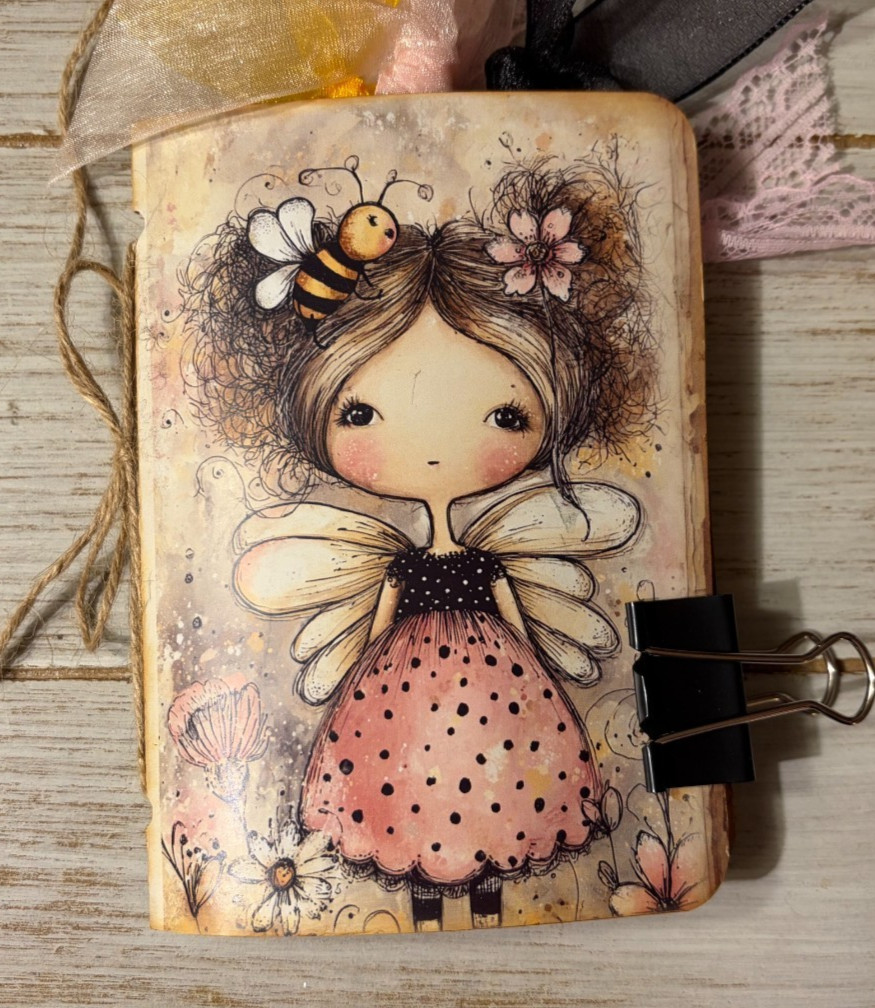 Junk Journal Handmade Booklet Book Vintage «Bees Butterflies» Pocket Ephemera a