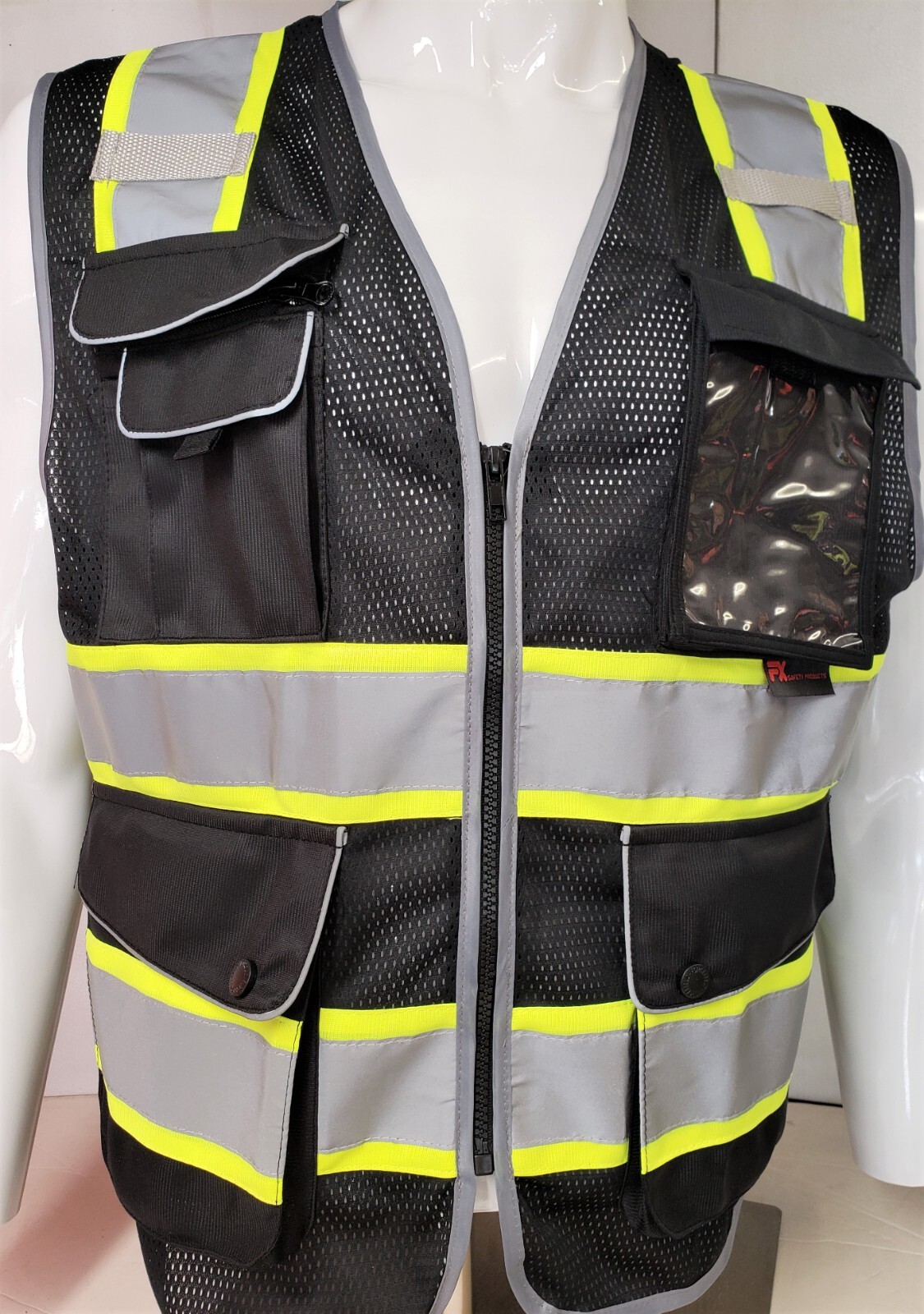 Hi Visibility Reflective Black Safety Vest (Small to 2XL)