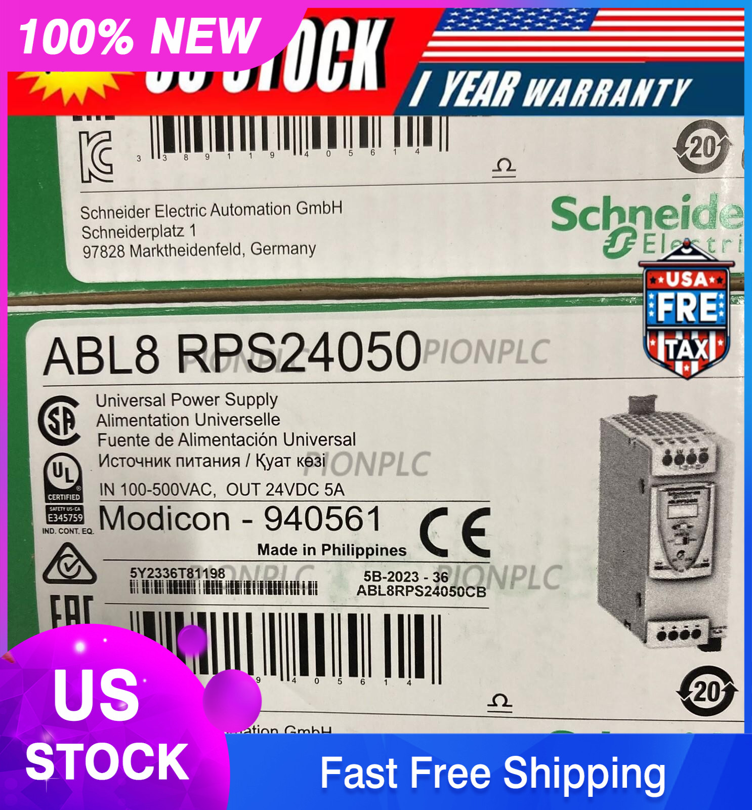 New In Box Schneider ABL8RPS24050 24V 5A Power Supply