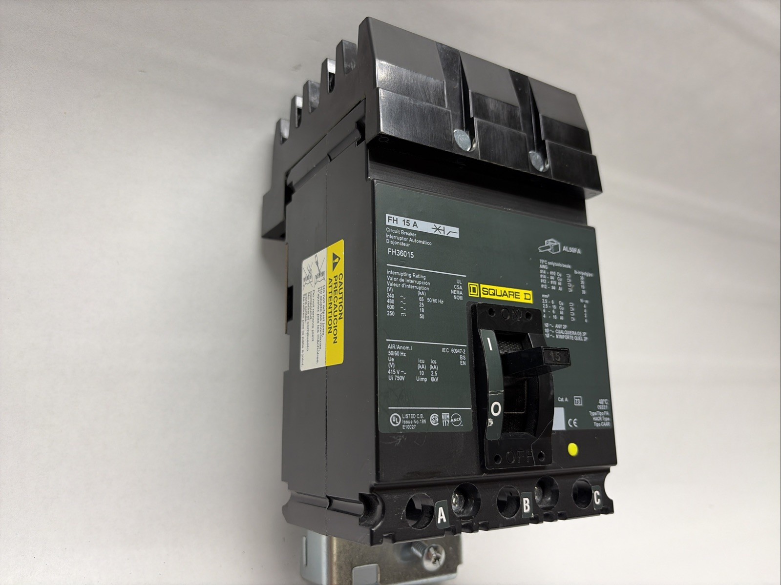 Square D FH36015 3P 600V 15A I-Line Circuit Breaker