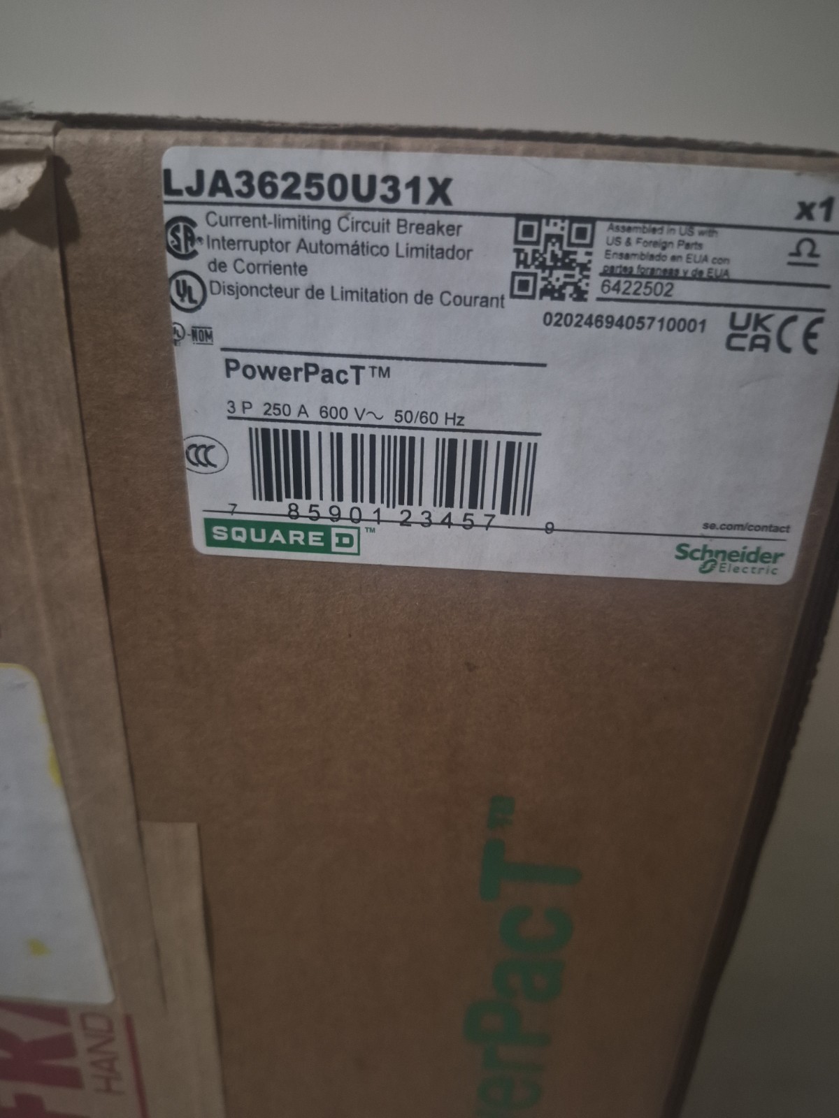 Square D LJA36250U31X I-Line Circuit Breaker 250A 3P 600V PowerPact New!