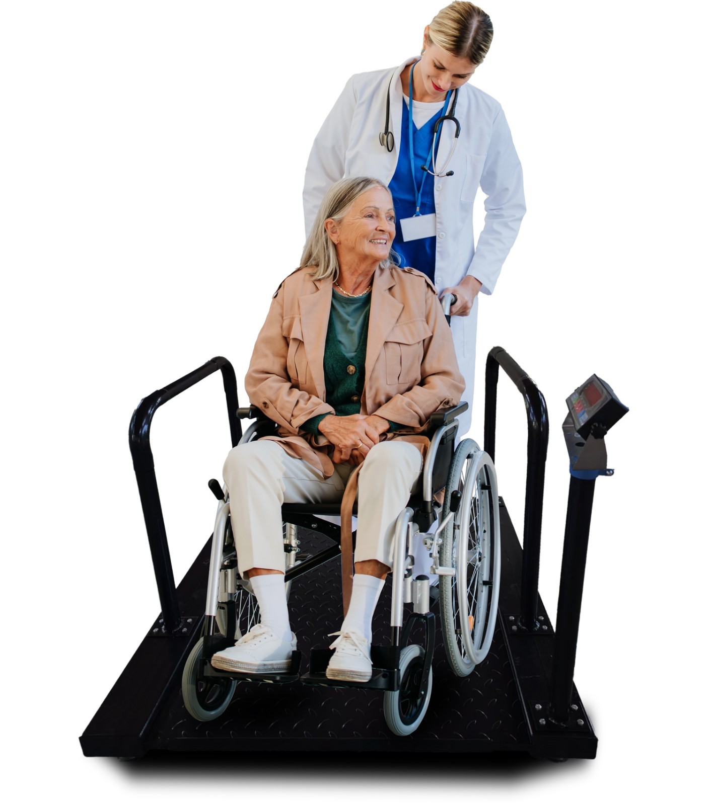 New BizAutom Roll On Weigh Scale w/ Hand Rails Digital Medical Floor Scale