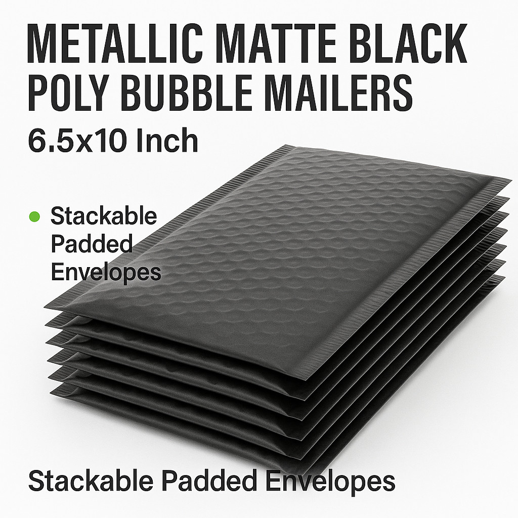 #0 Poly Bubble Mailers 6.5×10 – Self-Seal Padded Envelopes –Metallic Matte Black