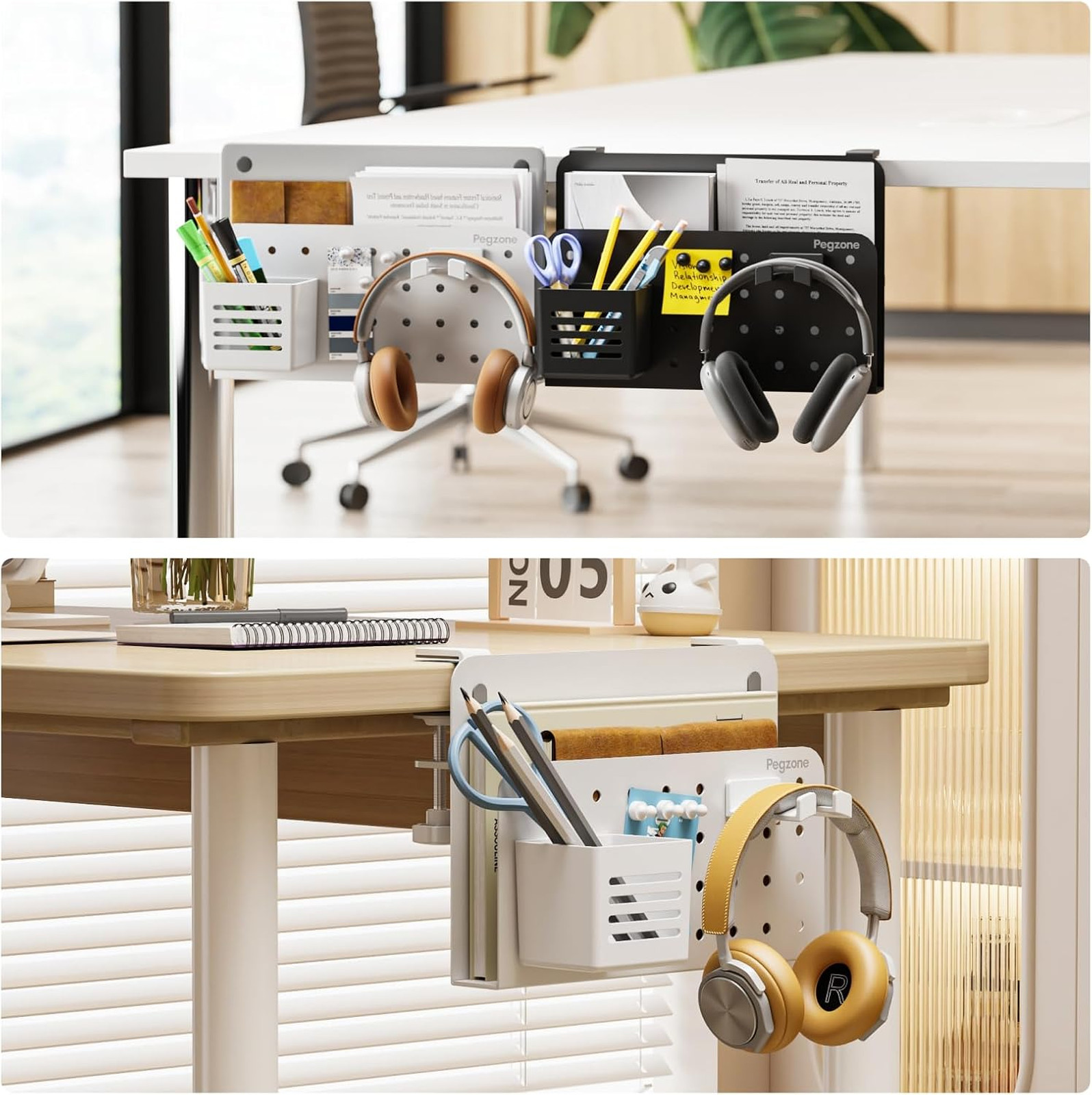 Desk Side Storage Organizer Clamp On Desk, No Drill Under Desk Laptop Holder