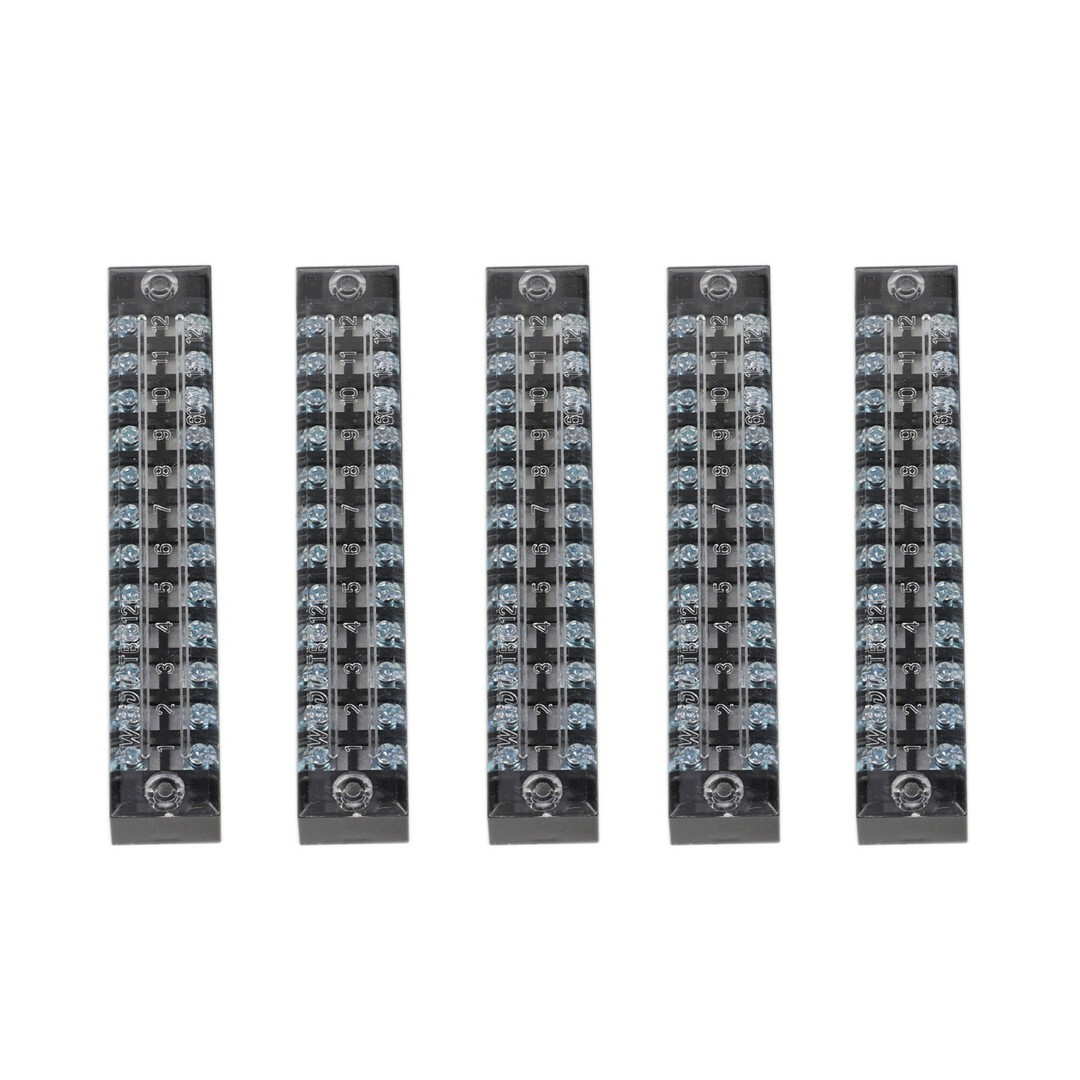 5Pcs Dual Row 12 Positions Screw Terminal Electric Barrier Strip Block 15A 600V