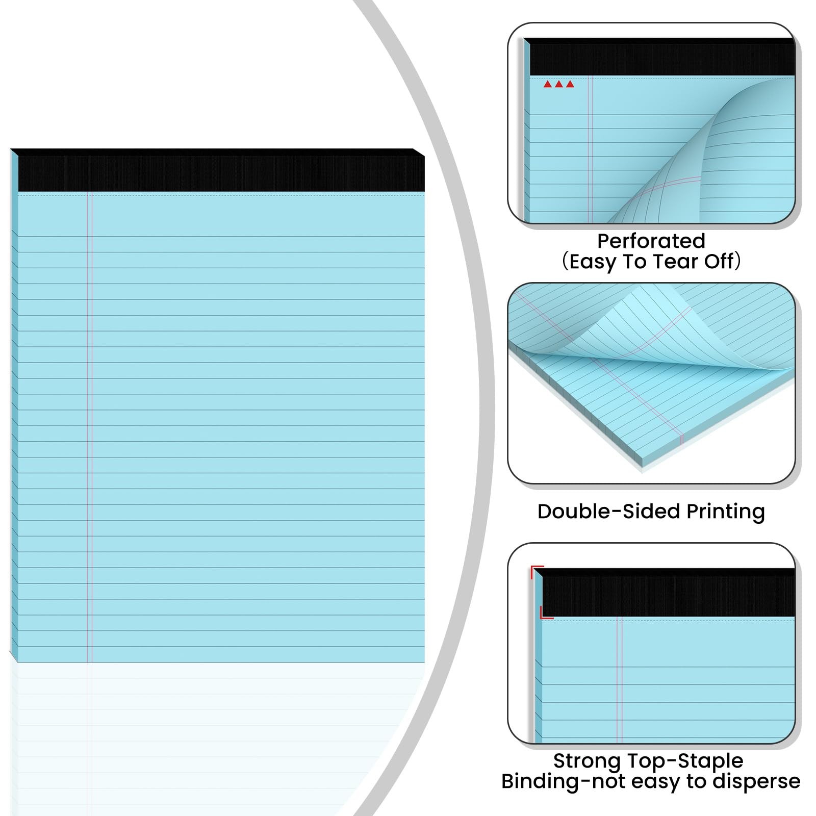 3pcs Legal Pads 8.5 x 11, Color Notepads x 11 In, Pink/Blue/Green