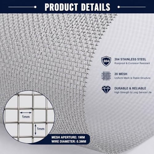 Stainless Steel Wire Mesh 15.5in x 10ft 304 Metal Screen Roll DIY Repair Guard