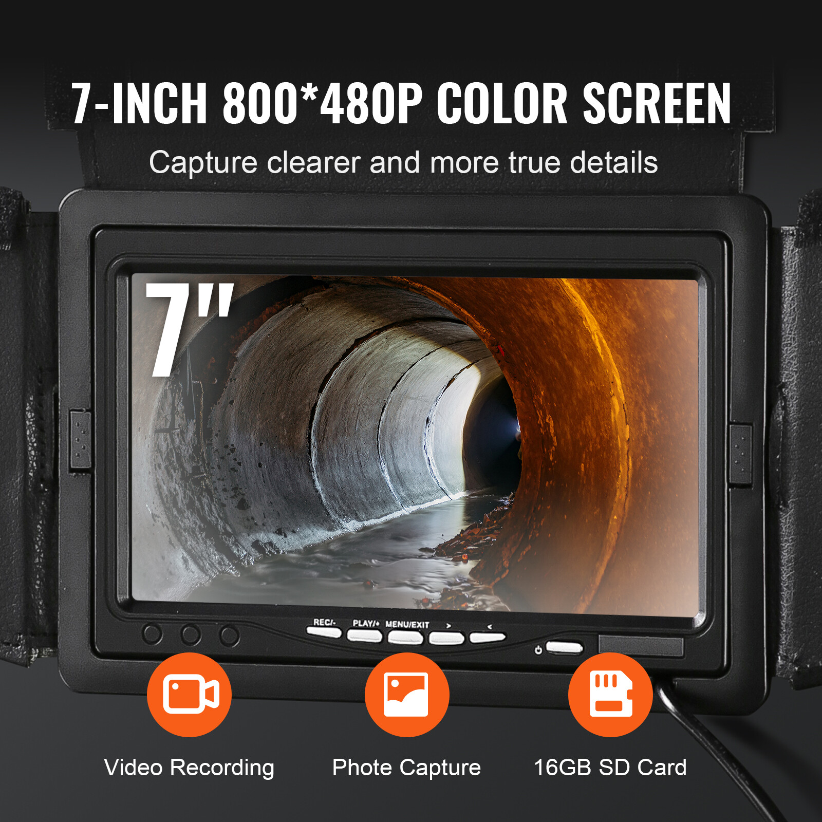 7″ Sewer Camera 50m/165ft Pipe Inspection Camera Drain Camera IP68 waterproof