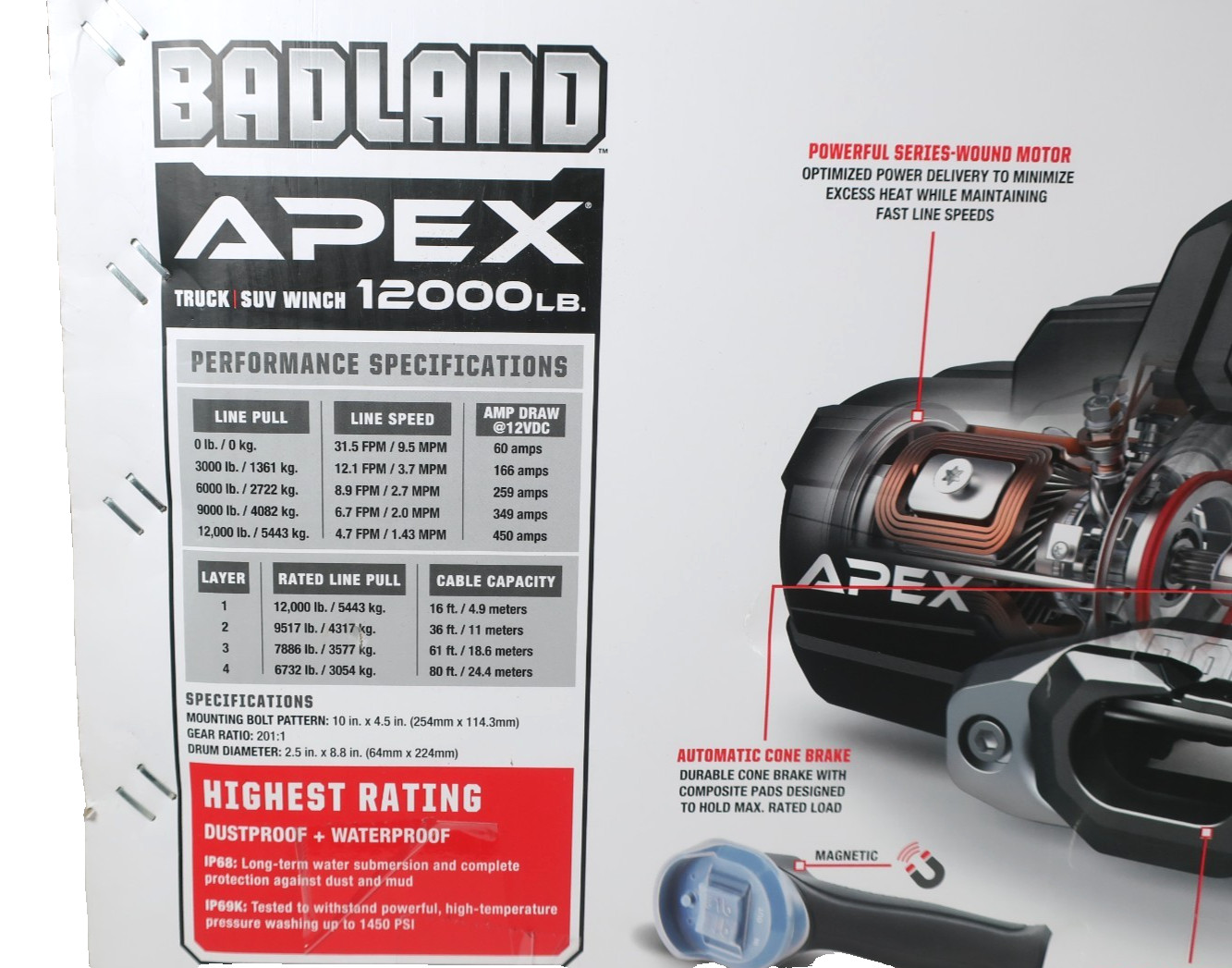 Badland APEX 12000 lb Winch Synthetic Rope Wireless Remote NEW