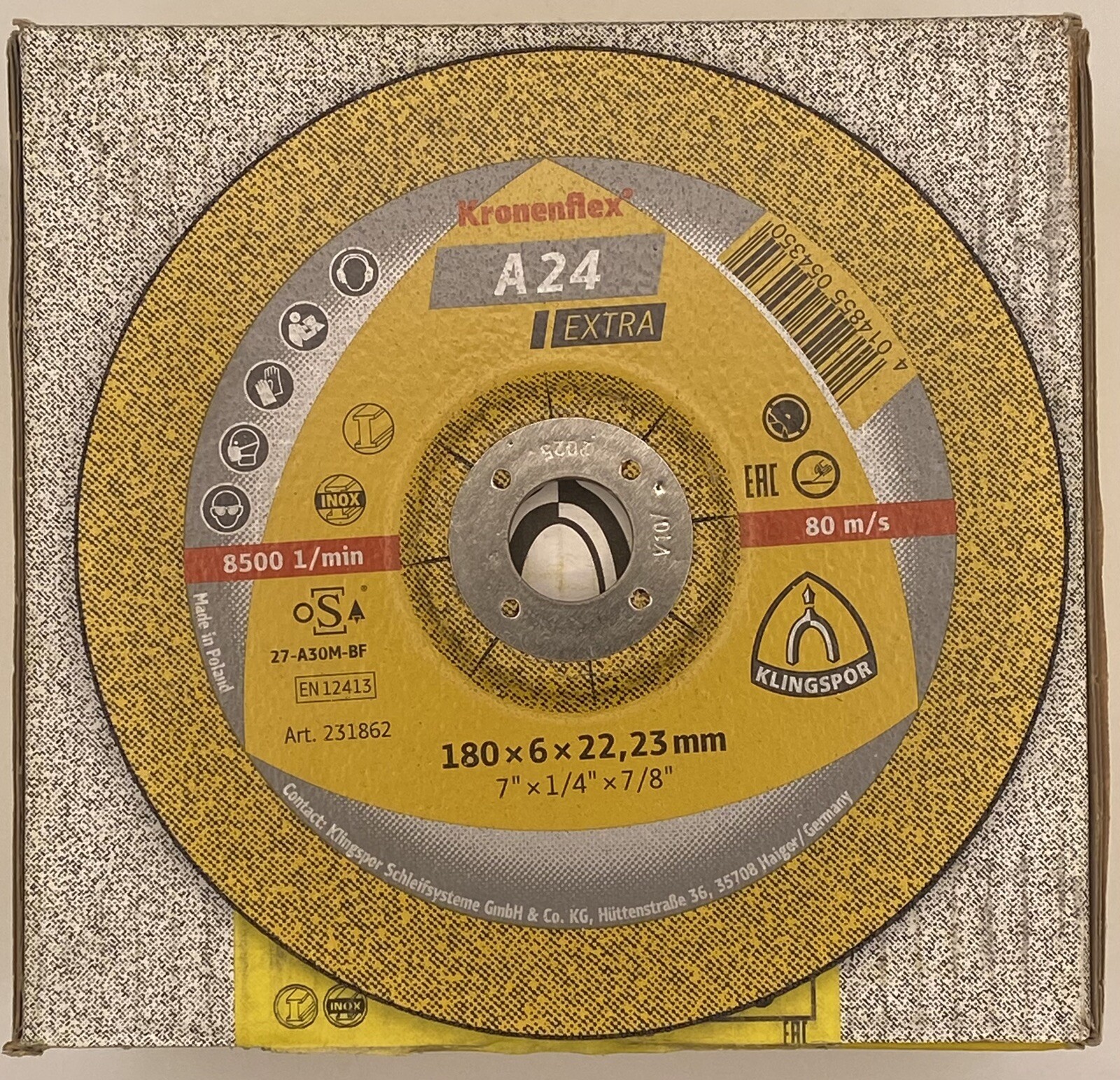 A24Extra Grinding Disc 7″ x 1/4″ x 7/8″ Type 27 Depressed Center -10 pcs.