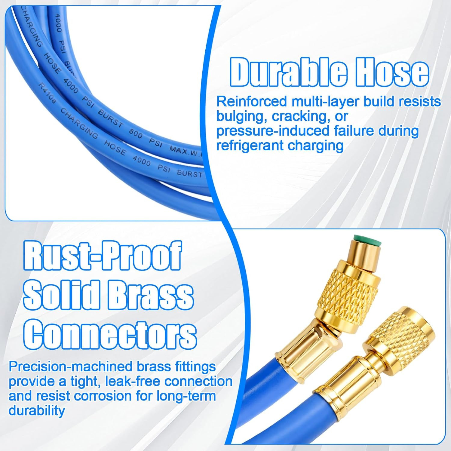 AC Recharge Kit with Gauge, R410A R134A R22 Refrigerant Charging Hose Kit, 59″ H