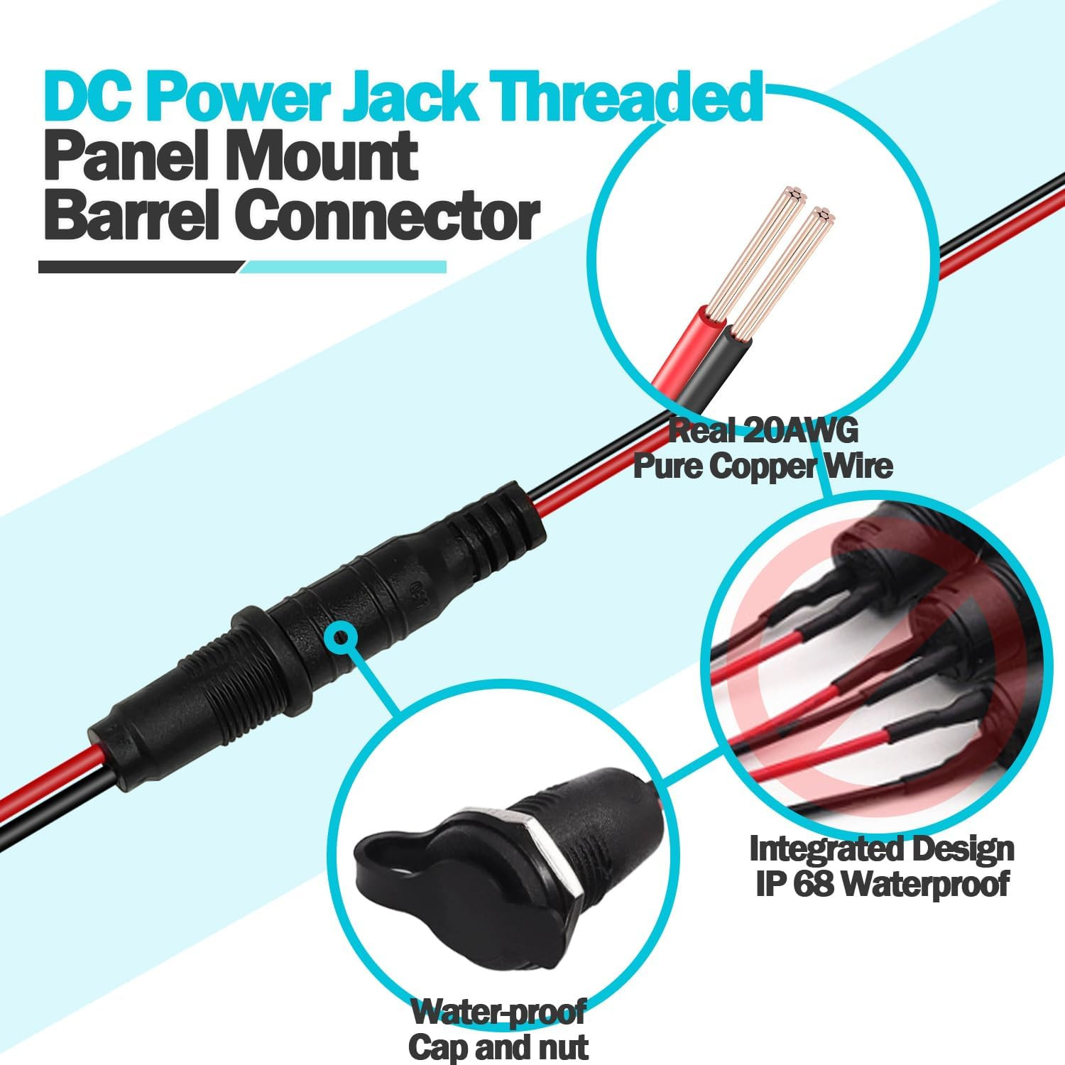 6 Sets 5.5 X 2.1Mm DC Power Jack Threaded Female Panel Mount Barrel Connector Ad
