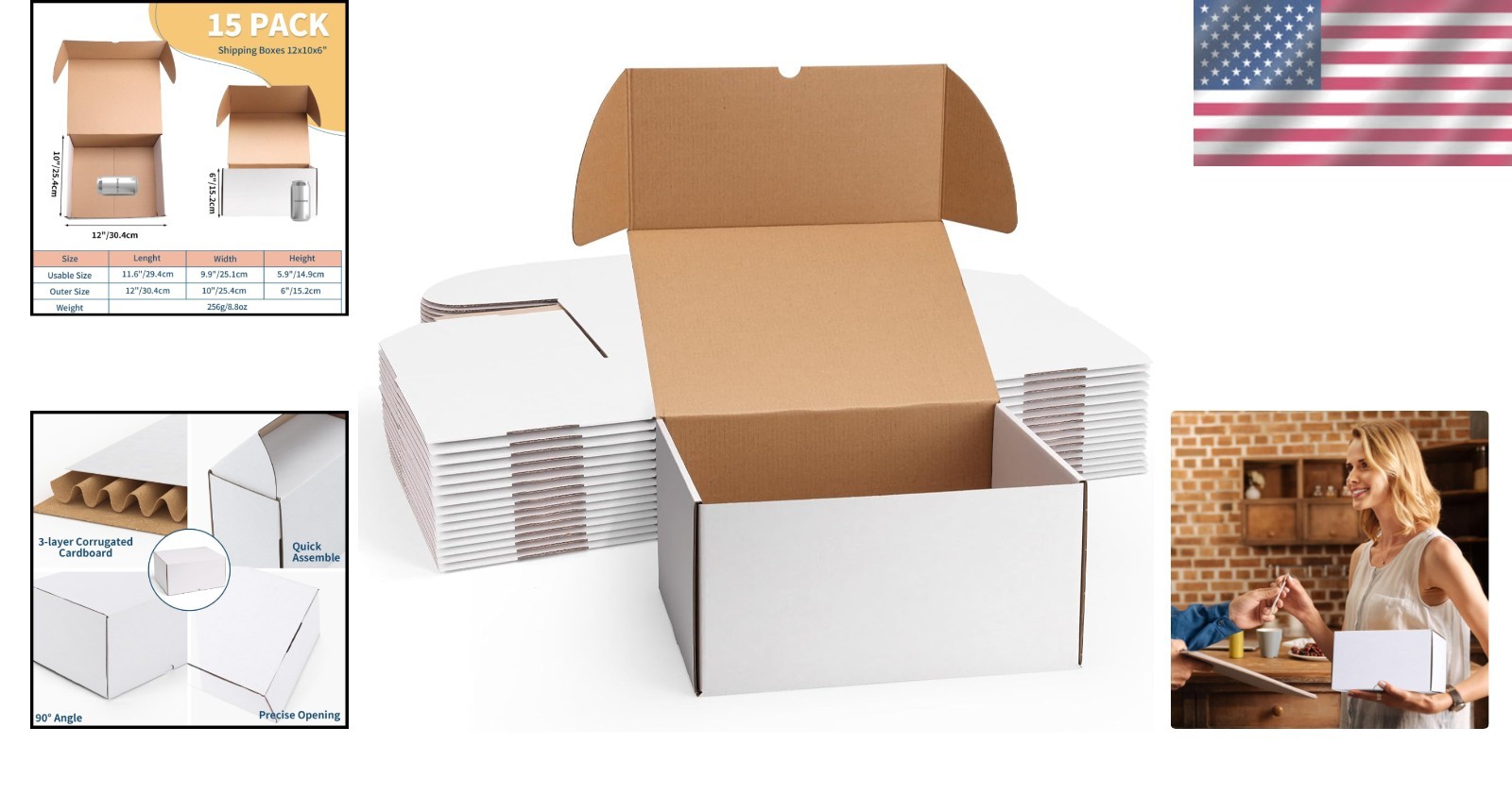Durable 12x10x6 Corrugated Mailer Boxes – Set of 15 White Gift Packaging