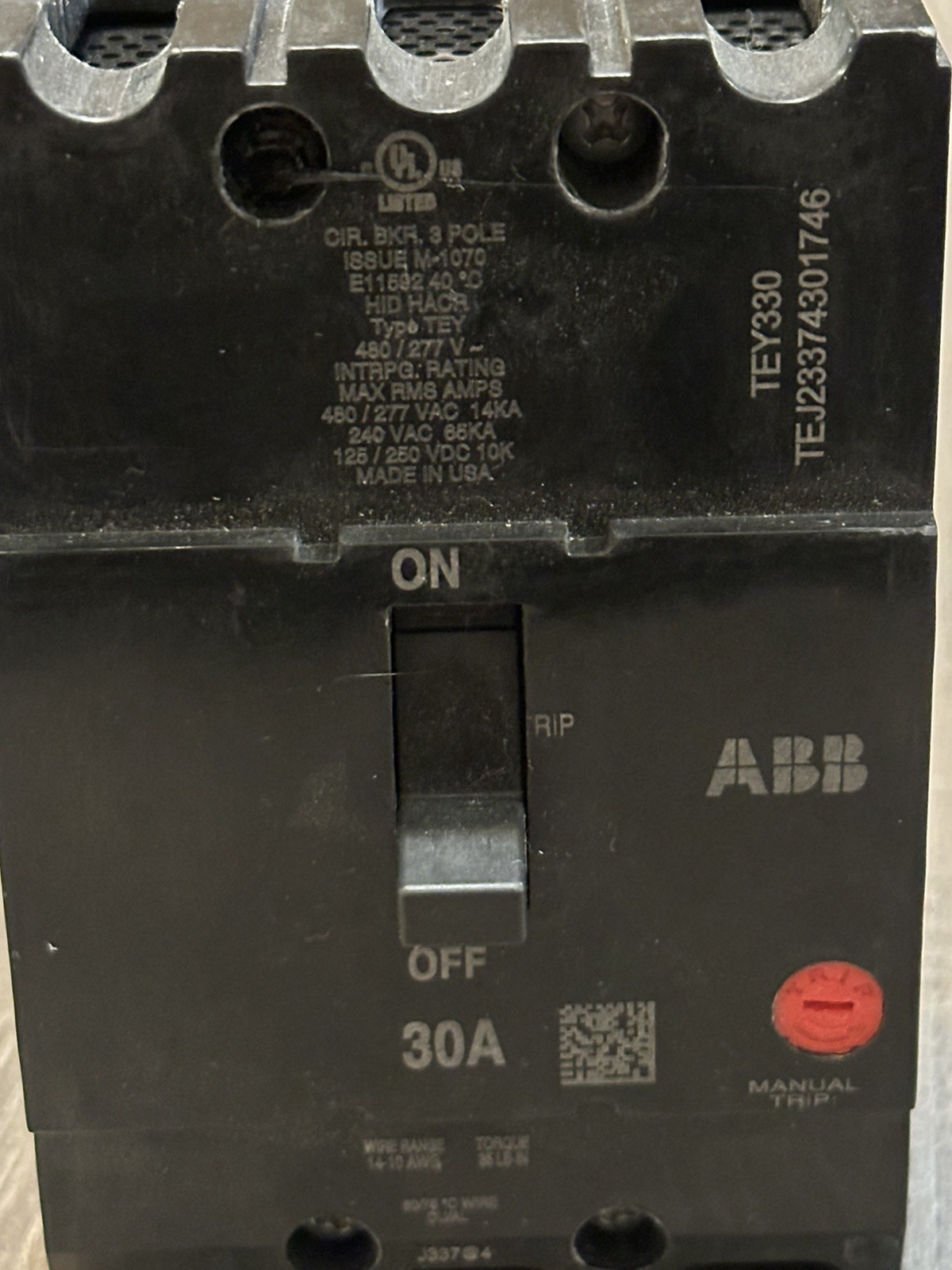 ABB TEY330 Molded Case Breaker 480/277