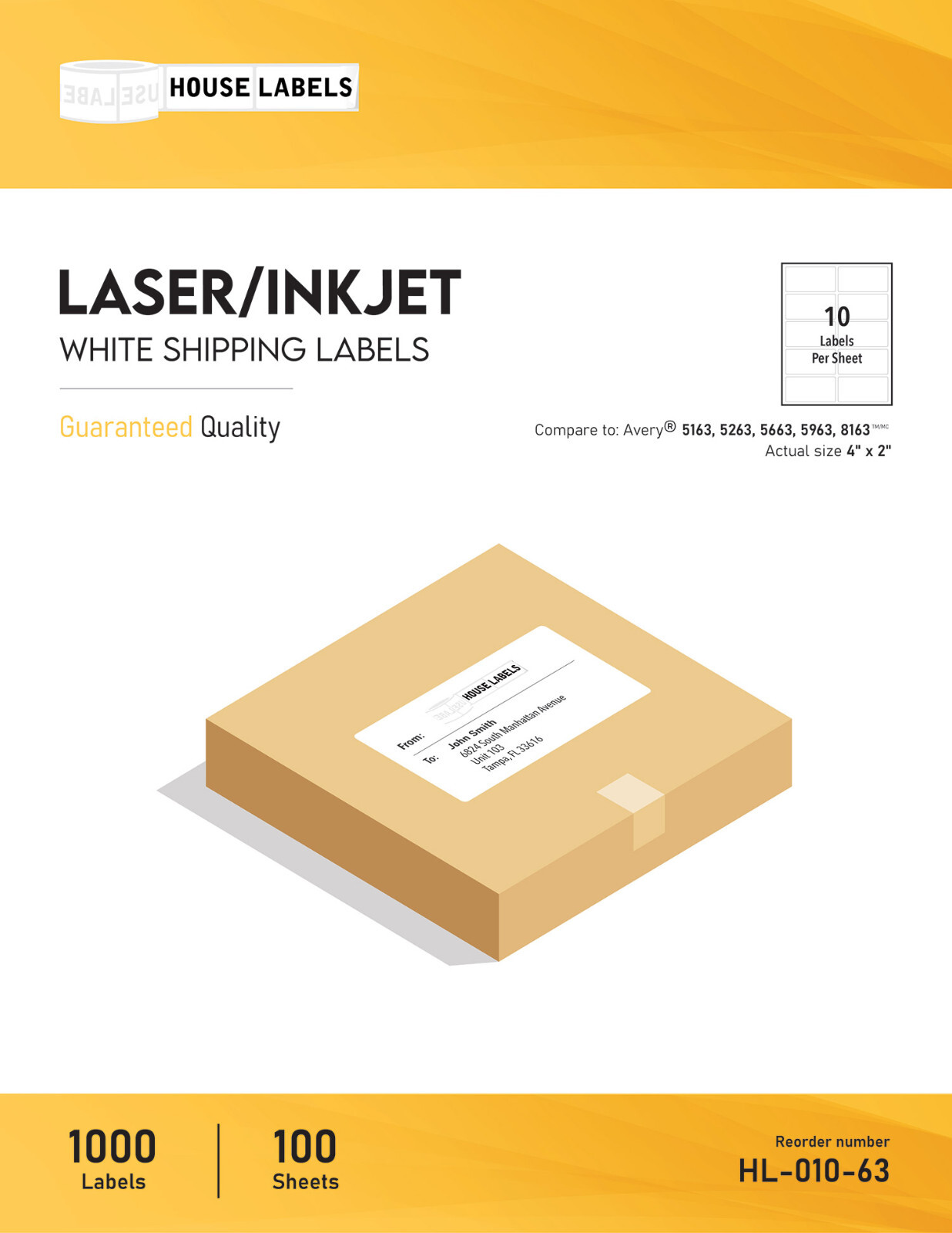 50 Sheets 500 Labels 4 x 2 Fast Peel White Address Shipping Labels 10 UP