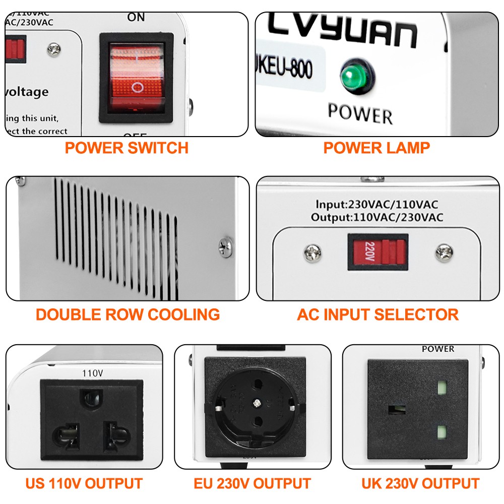 800W Voltage Transformer Converter 110V ⇄ 230V Step Up & Step Down White, Boat