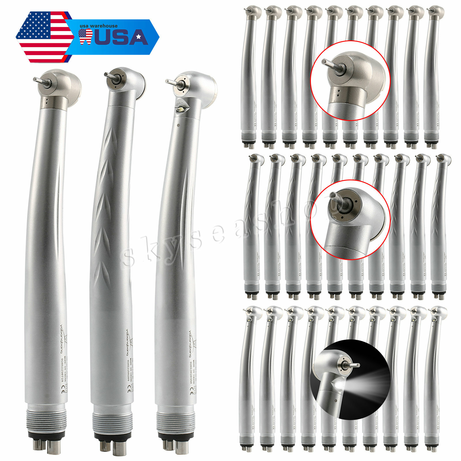 Dental High Speed (LED) Handpiece Push Single/Triple Way Spray 4 Holes e’r